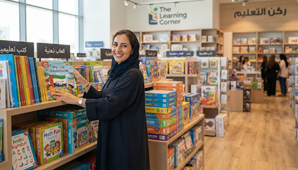 Emirati merchant in an educational supplies shop